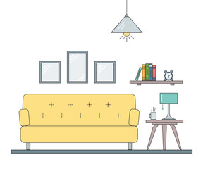 Fototapeta premium Modern interior design of living room in outline the flat style. Concept for website or infographic