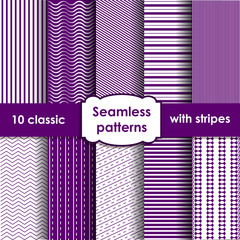 Set of classic violet seamless striped patterns