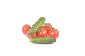 cucumber and tomato isolated on white