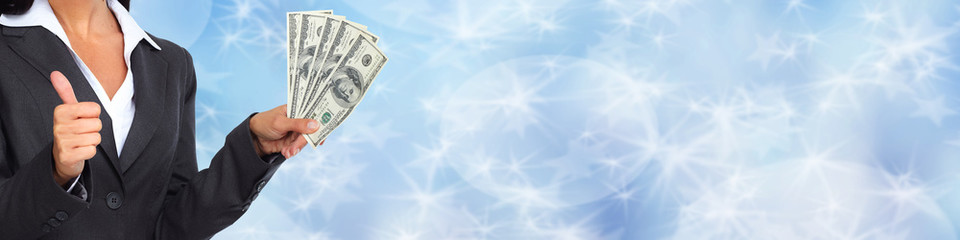 Woman hand holding money.