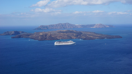 view of volcan caldera in athinios on santorini