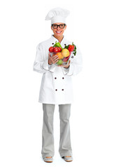 Chef woman with vegetables.