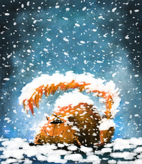 Fototapeta premium Fat Cat Lying In the Snowdrift