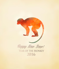 Happy New Year 2016 background with a monkey made out of polygon
