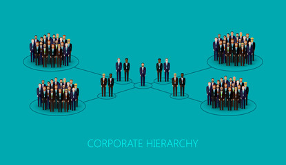 vector flat illustration of a corporate hierarchy structure. a c