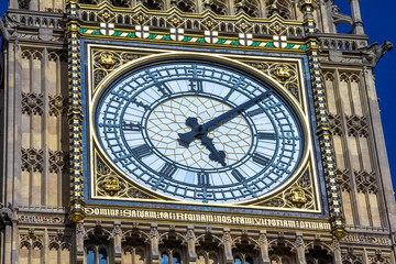 Close-up of the clock face of Big Ben.Palace of Westminster, Houses of Parliament.  London