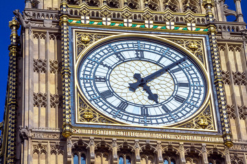 Fototapeta na wymiar Close-up of the clock face of Big Ben.Palace of Westminster, Houses of Parliament. London