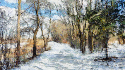 Winter Path Along the River, Van Gogh Style