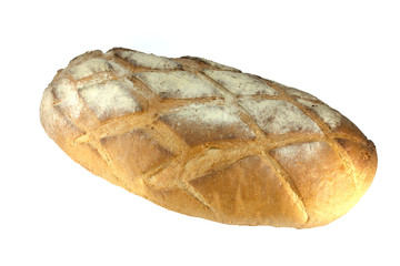 Big homemade whole loaf with white meal isolated