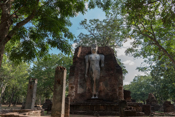 Fototapeta na wymiar Impressive Buddha Statue at Kamphaeng Phet Historical Park 