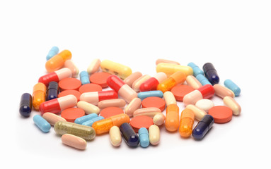 Pills on white background