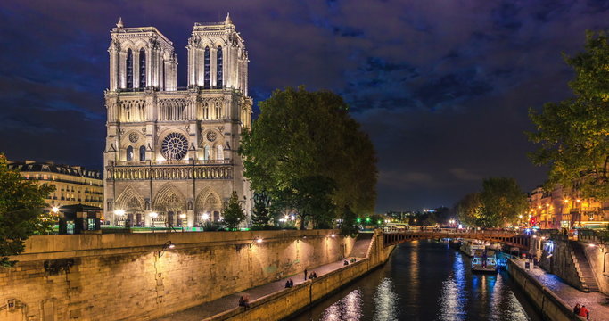Notre Dame de Paris at dusk, France