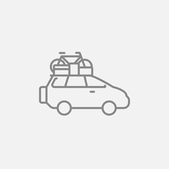 Car with bicycle mounted to the roof line icon.