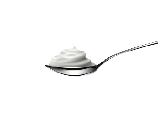 Sour Cream In Spoon On White Background