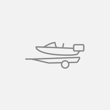 Boat On Trailer For Transportation Line Icon.