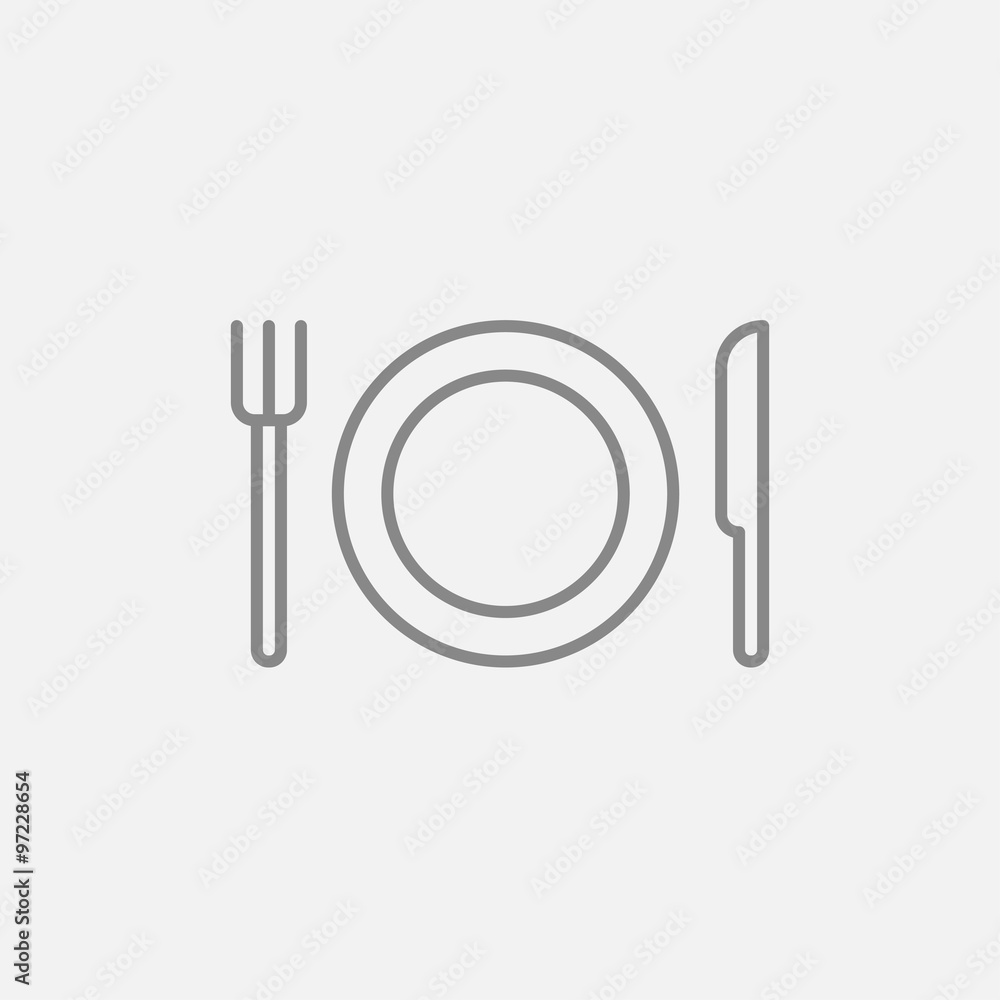 Sticker plate with cutlery line icon.