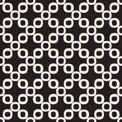Vector Seamless Black and White Rounded Circle Cross Lattice Pattern