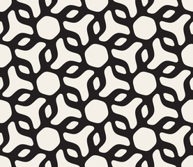 Vector Seamless Black and White Rounded Floral Triangle Shape Hexagonal Pattern