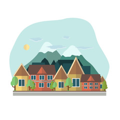 Flat design urban landscape day illustration on a background of 