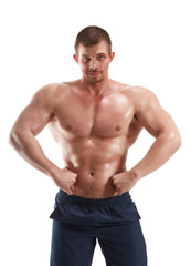 Fototapeta premium muscular athlete demonstrates muscles