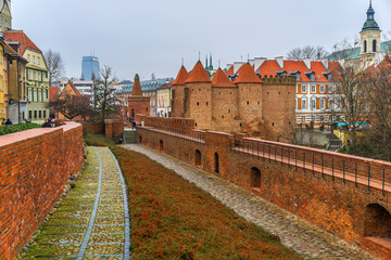 Barbican fortress in the historic center of Warsaw. Poland. - obrazy, fototapety, plakaty