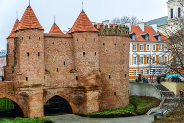 Fototapeta premium Barbican fortress in the historic center of Warsaw. Poland.