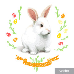 Easter realistic little rabbit illustration. Vector.