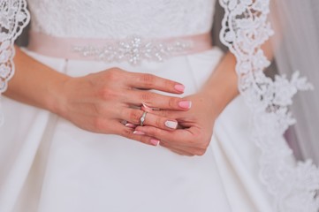 wedding dress, wedding rings, wedding bouquet