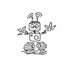 Black robot cyborg vector icon