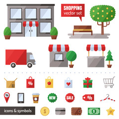 Shopping vector set. Icons set. Isolated objects. Modern flat design.