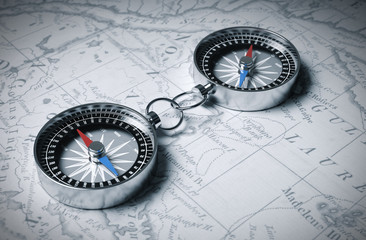 Two Linked Compass On The Map