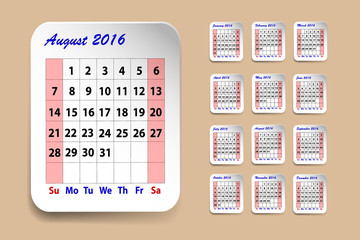 Calendar for August 2016