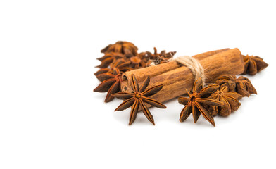 cinnamon stick and star anise spice isolated