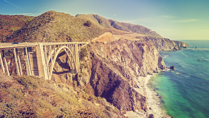 Vintage toned picture of the Pacific Coast Highway, USA.