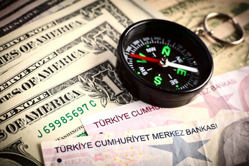 Pocket compass and turkish banknotes: concept of business planning