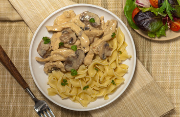 Chicken Stroganoff a variation on Beef Stroganoff. Selective focus.