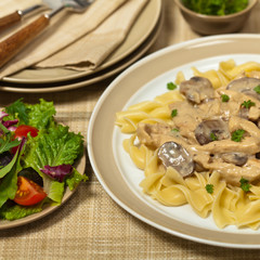 Chicken Stroganoff a variation on Beef Stroganoff. Selective focus.