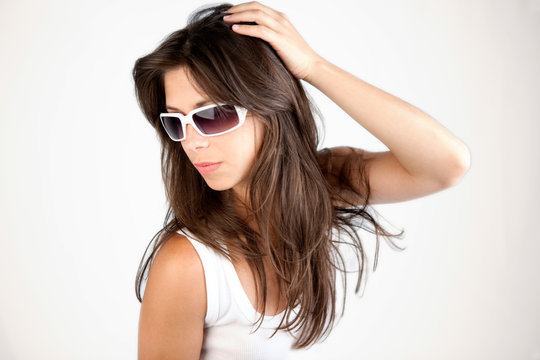 Woman in White Tank Top and Sunglasses