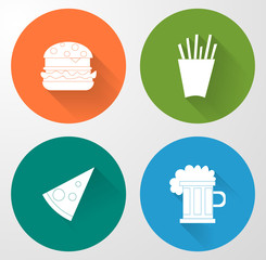 Set icons of fast food in flat style.