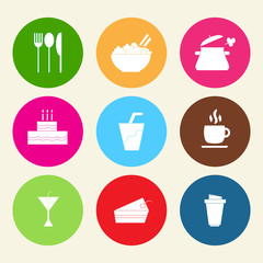 Set icons of food and drinks in flat style.