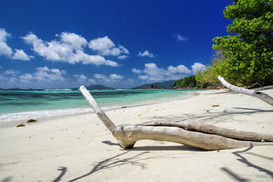 Anse La Blague beach at Praslin island, Seychelles.