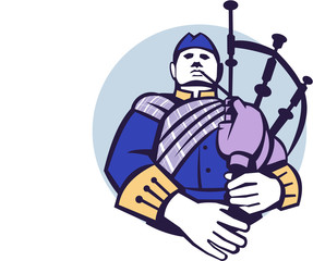 Scotsman Bagpiper Player Circle Retro