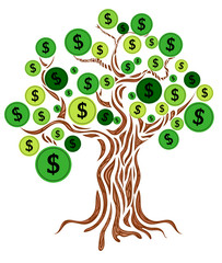 Money concept. Money tree isolated on white. Vector illustration.