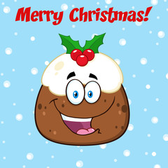 Happy Christmas Pudding Cartoon Character