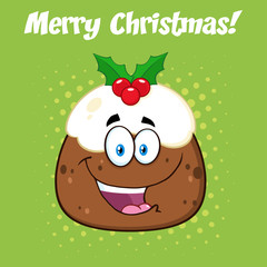 Happy Christmas Pudding Cartoon Character
