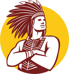 Native American Indian Chief Warrior Circle Retro