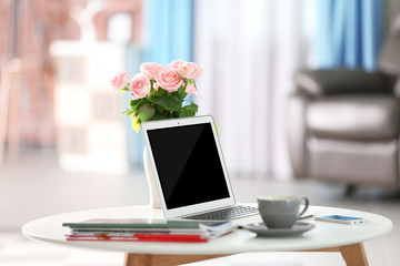 Comfortable workplace at home with laptop