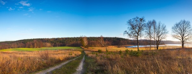 Panoramic landscape of fields at late autumn or winter