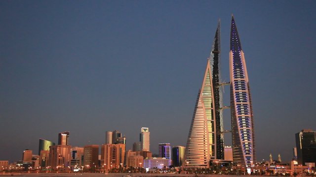 Skyline of Manama at night, Kingdom of Bahrain