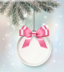 Christmas background with colorful balls and gift card. Vector i